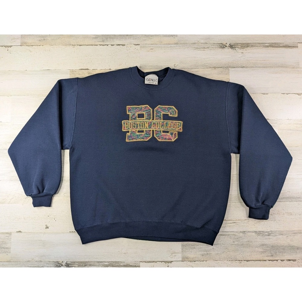 Vintage Genus Sweatshirt Mens XL Boston College Embroidery Ivy USA Made Blue
